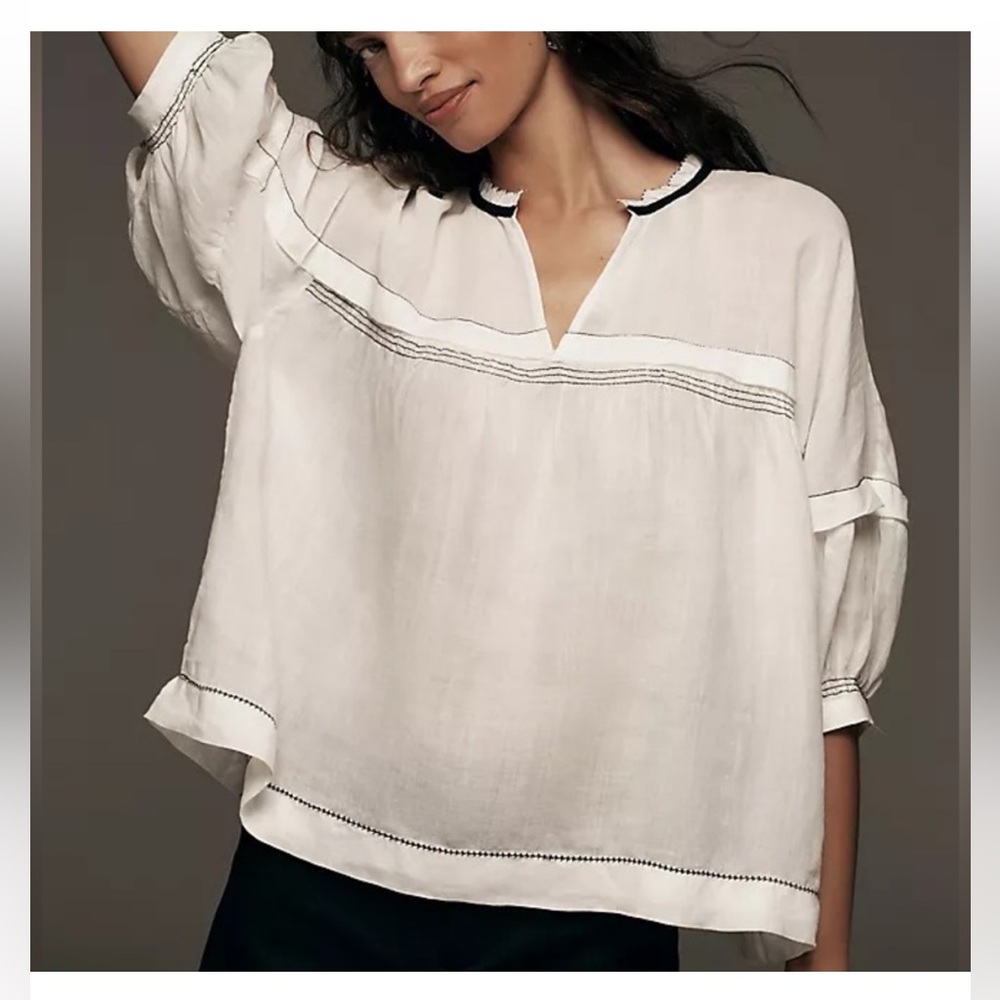 NWT Maeve Ivory Blouse with Ebony Accents.